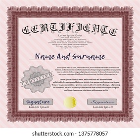Red Certificate of achievement. With linear background. Customizable, Easy to edit and change colors. Retro design. 