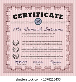 Red Certificate of achievement. With linear background. Money Pattern design. Vector illustration. 