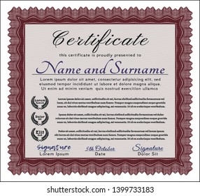Red Certificate of achievement. With linear background. Money Pattern design. Vector illustration. 