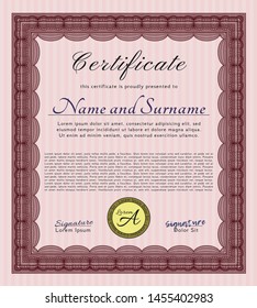 Red Certificate of achievement. Lovely design. Easy to print. Detailed. 