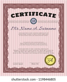 Red Certificate of achievement. Money design. Vector illustration. Easy to print. 