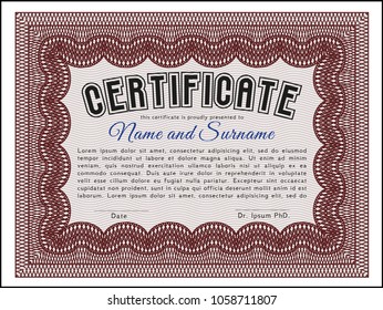Red Certificate of achievement. Money Pattern. Vector illustration. With background. 