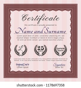 Red Certificate of achievement. Money Pattern design. Detailed. With complex background. 