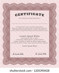 Red Certificate of achievement. Money Pattern. Vector illustration. Complex background. 