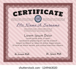 Red Certificate of achievement. Money Pattern design. With background. Detailed. 