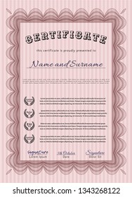 Red Certificate of achievement. Money Pattern. Vector illustration. With linear background. 