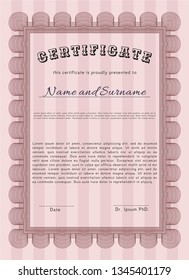 Red Certificate of achievement. Money Pattern design. Customizable, Easy to edit and change colors. Complex background. 