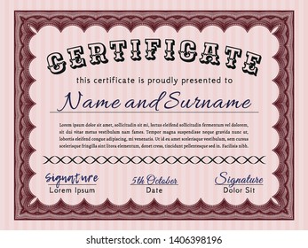 Red Certificate of achievement. Money Pattern. Easy to print. Vector illustration. 
