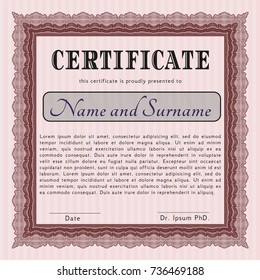 Red Certificate of achievement. Money Pattern. With complex background. Customizable, Easy to edit and change colors. 