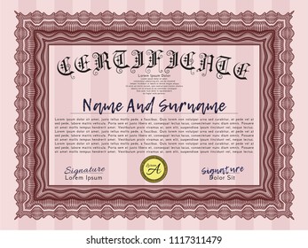 Red Certificate of achievement. Printer friendly. Money Pattern design. Customizable, Easy to edit and change colors. 