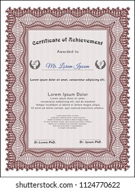 Red Certificate of achievement. Printer friendly. Perfect design. Detailed. 