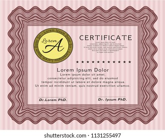Red Certificate of achievement. Printer friendly. Money style design. Vector illustration. 
