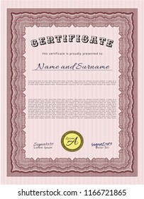 Red Certificate of achievement. Printer friendly. Vector illustration. Lovely design. 