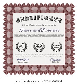 Red Certificate of achievement. Printer friendly. Cordial design. Vector illustration. 