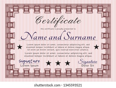 Red Certificate of achievement. Printer friendly. Detailed. Artistry design. 