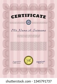 Red Certificate of achievement. With quality background. Perfect design. Vector illustration. 
