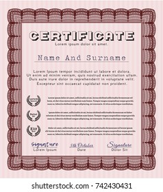 Red Certificate of achievement. Retro design. Complex background. Customizable, Easy to edit and change colors. 