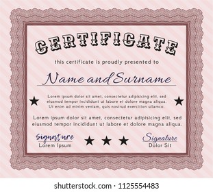 Red Certificate of achievement. Sophisticated design. With complex linear background. Detailed. 