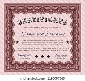 Red Certificate of achievement. Sophisticated design. Customizable, Easy to edit and change colors. Complex background. 