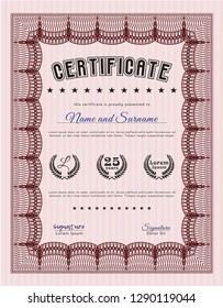 Red Certificate of achievement. Sophisticated design. With quality background. Vector illustration. 