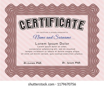 Red Certificate of achievement. Superior design. Detailed. With guilloche pattern and background. 