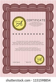 Red Certificate of achievement template. With background. Detailed. Perfect design. 