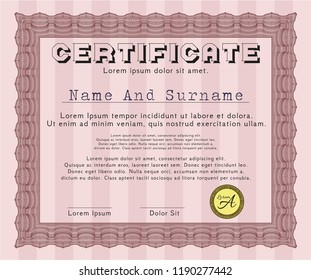 Red Certificate of achievement template. With background. Vector illustration. Superior design. 