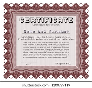 Red Certificate of achievement template. With background. Lovely design. Detailed. 