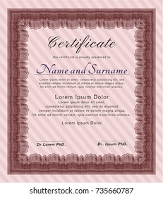 Red Certificate of achievement template. With background. Vector illustration. Lovely design. 