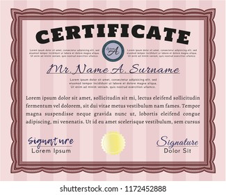 Red Certificate of achievement template. Beauty design. With guilloche pattern. Customizable, Easy to edit and change colors. 