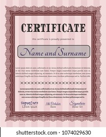  Red Certificate of achievement template. With complex linear background. Detailed. Cordial design. 