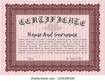Red Certificate of achievement template. Complex background. Detailed. Retro design. 