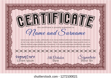 Red Certificate of achievement template. With complex linear background. Customizable, Easy to edit and change colors. Modern design. 
