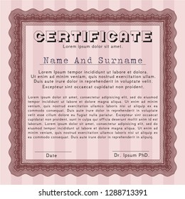 Red Certificate of achievement template. With complex background. Elegant design. Detailed. 