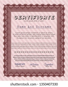 Red Certificate of achievement template. Complex background. Detailed. Beauty design. 
