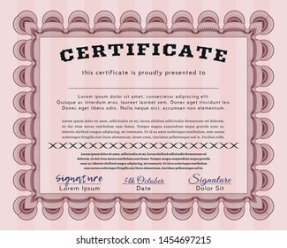 Red Certificate of achievement template. With complex background. Vector illustration. Money style design. 
