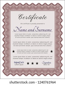 Red Certificate of achievement template. Cordial design. Printer friendly. Detailed. 