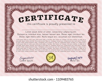  Red Certificate of achievement template. Customizable, Easy to edit and change colors. With complex linear background. Good design. 
