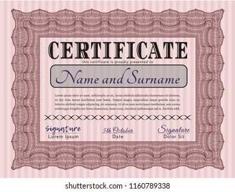 Red Certificate of achievement template. Customizable, Easy to edit and change colors. With great quality guilloche pattern. Money Pattern. 