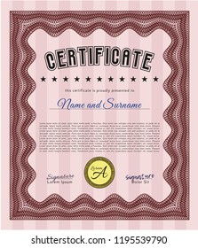 Red Certificate of achievement template. Customizable, Easy to edit and change colors. Complex background. Beauty design. 