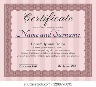 Red Certificate of achievement template. Customizable, Easy to edit and change colors. Complex background. Money Pattern design. 