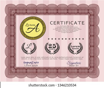 Red Certificate of achievement template. Customizable, Easy to edit and change colors. Printer friendly. Money Pattern design. 
