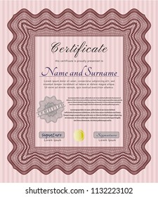 Red Certificate of achievement template. Detailed. Printer friendly. Lovely design. 