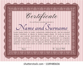 Red Certificate of achievement template. Detailed. With complex linear background. Good design. 