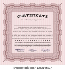 Red Certificate of achievement template. Detailed. With linear background. Money style design. 