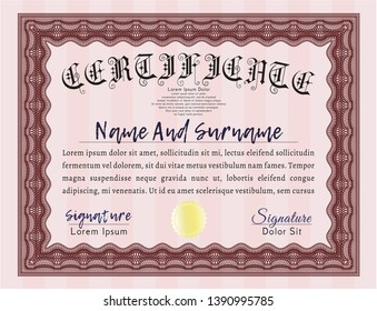 Red Certificate of achievement template. Detailed. Easy to print. Retro design. 