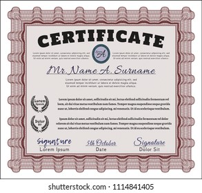 Red Certificate of achievement template. Easy to print. Detailed. Superior design. 