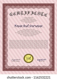 Red Certificate of achievement template. Easy to print. Customizable, Easy to edit and change colors. Money style design. 
