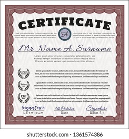 Red Certificate of achievement template. Easy to print. Artistry design. Detailed. 