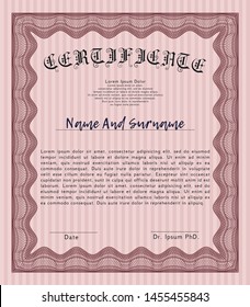 Red Certificate of achievement template. Easy to print. Artistry design. Customizable, Easy to edit and change colors. 